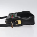 GUCCI Web Sherry Line Shoulder Bag Suede Black Gold Red Auth 118069-5