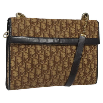 Christian Dior Trotter Canvas Shoulder Bag Brown Gold Auth 118077