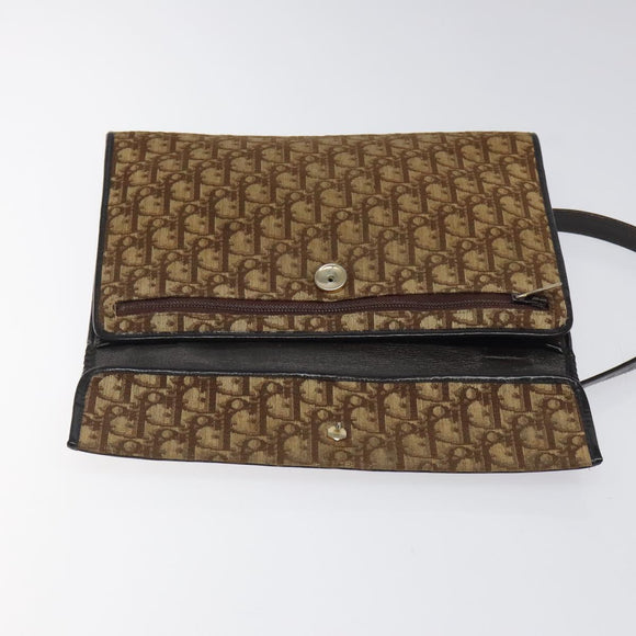 Christian Dior Trotter Canvas Shoulder Bag Brown Gold Auth 118077