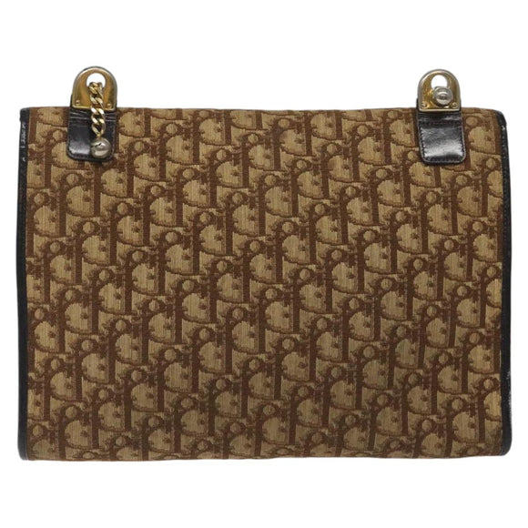 Christian Dior Trotter Canvas Shoulder Bag Brown Gold Auth 118077