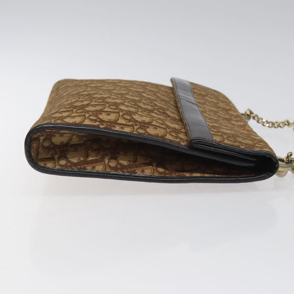 Christian Dior Trotter Canvas Shoulder Bag Brown Gold Auth 118077