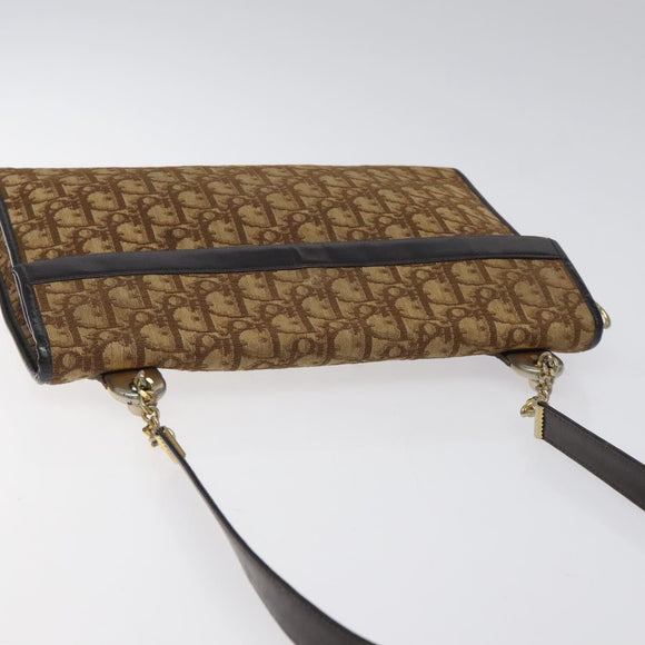 Christian Dior Trotter Canvas Shoulder Bag Brown Gold Auth 118077