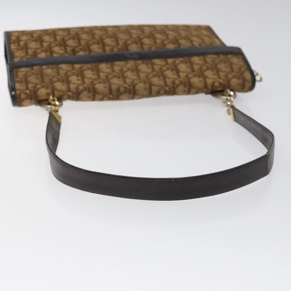 Christian Dior Trotter Canvas Shoulder Bag Brown Gold Auth 118077