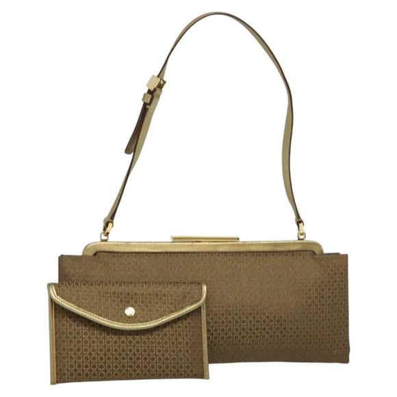 Salvatore Ferragamo Shoulder Bag Canvas Beige Gold Auth 118078