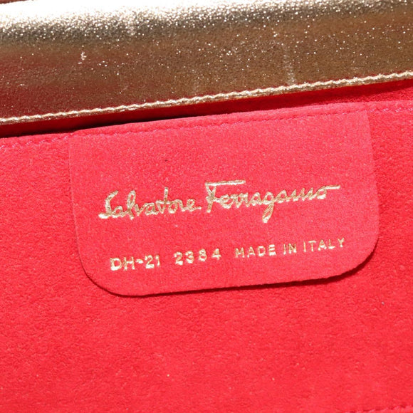 Salvatore Ferragamo Shoulder Bag Canvas Beige Gold Auth 118078