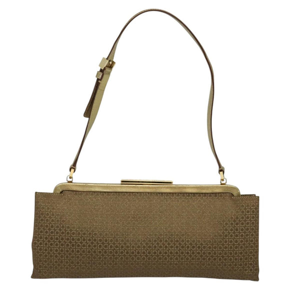 Salvatore Ferragamo Shoulder Bag Canvas Beige Gold Auth 118078A