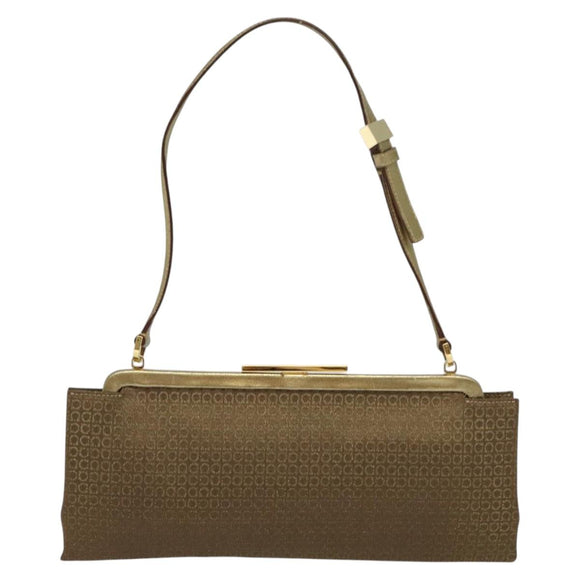Salvatore Ferragamo Shoulder Bag Canvas Beige Gold Auth 118078