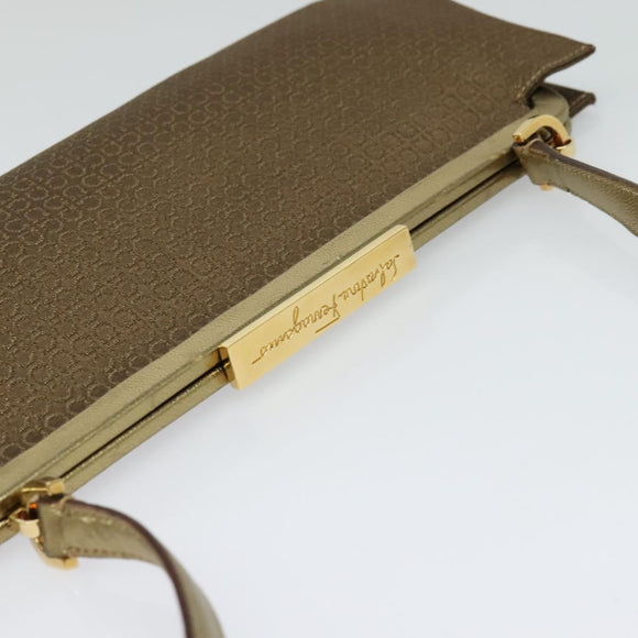 Salvatore Ferragamo Shoulder Bag Canvas Beige Gold Auth 118078