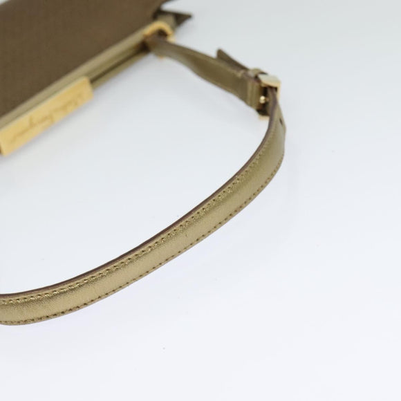 Salvatore Ferragamo Shoulder Bag Canvas Beige Gold Auth 118078