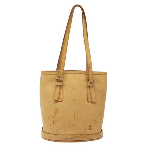 LOUIS VUITTON Nomad leather Bucket PM Shoulder Bag Beige M85001 LV Auth 118104