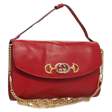 GUCCI Chain Shoulder Bag Leather Red Gold 572375 Auth 118122