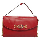 GUCCI Chain Shoulder Bag Leather Red Gold 572375 Auth 118122-13