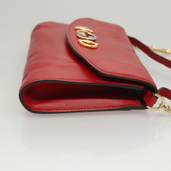 GUCCI Chain Shoulder Bag Leather Red Gold 572375 Auth 118122