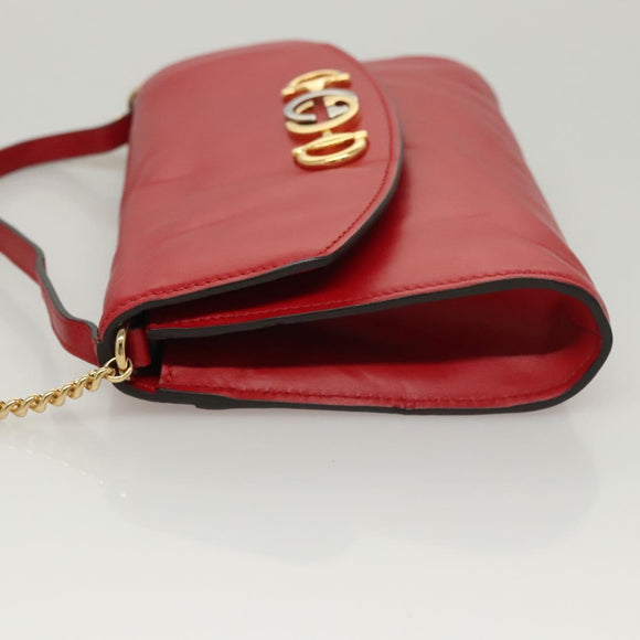 GUCCI Chain Shoulder Bag Leather Red Gold 572375 Auth 118122