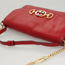 GUCCI Chain Shoulder Bag Leather Red Gold 572375 Auth 118122-6
