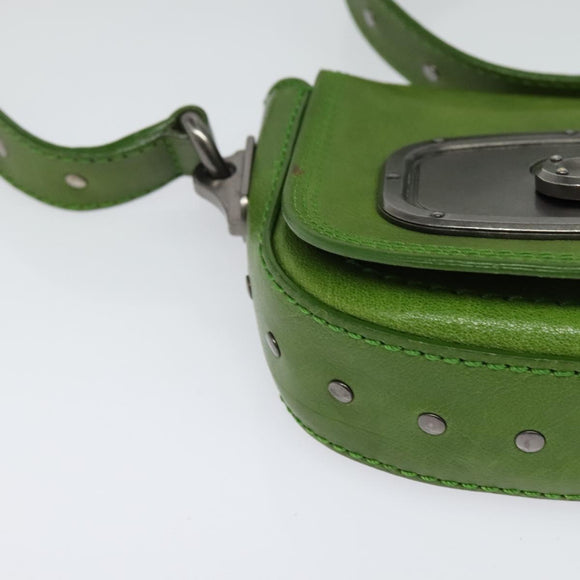CELINE Shoulder Bag Leather Green Auth 118130