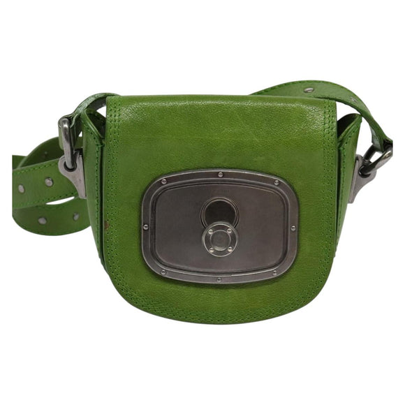 CELINE Shoulder Bag Leather Green Auth 118130
