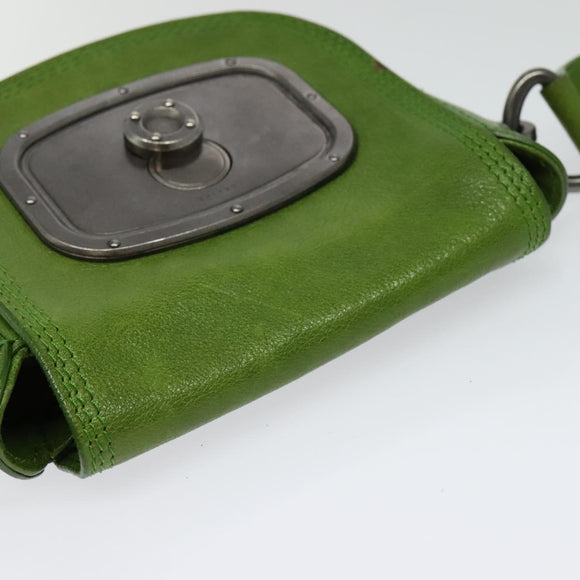 CELINE Shoulder Bag Leather Green Auth 118130