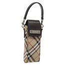 Burberrys Nova Check Blue Label Pouch Nylon Beige Silver Auth 118134-1