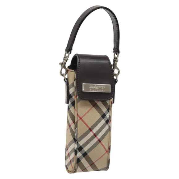 Burberrys Nova Check Blue Label Pouch Nylon Beige Silver Auth 118134