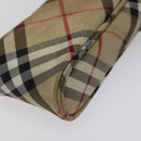 Burberrys Nova Check Blue Label Pouch Nylon Beige Silver Auth 118134-15