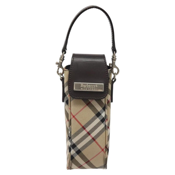 Burberrys Nova Check Blue Label Pouch Nylon Beige Silver Auth 118134