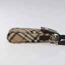 Burberrys Nova Check Blue Label Pouch Nylon Beige Silver Auth 118134-3