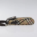 Burberrys Nova Check Blue Label Pouch Nylon Beige Silver Auth 118134-4