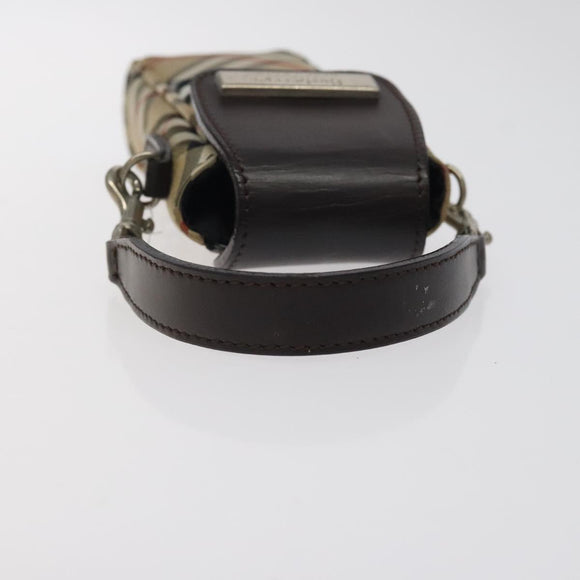 Burberrys Nova Check Blue Label Pouch Nylon Beige Silver Auth 118134