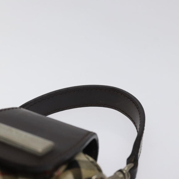 Burberrys Nova Check Blue Label Pouch Nylon Beige Silver Auth 118134