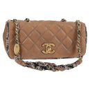 CHANEL Matelassé Ketten-Umhängetasche beschichtete Leinwand Beige CC Auth 118136A-1