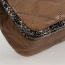 CHANEL Matelassé Ketten-Umhängetasche beschichtete Leinwand Beige CC Auth 118136A-15