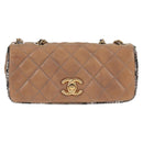 CHANEL Matelassé Ketten-Umhängetasche beschichtete Leinwand Beige CC Auth 118136A-13