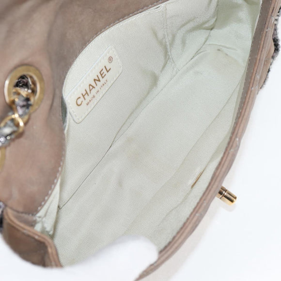 CHANEL Matelasse Chain Shoulder Bag Coated Canvas Beige CC Auth 118136A