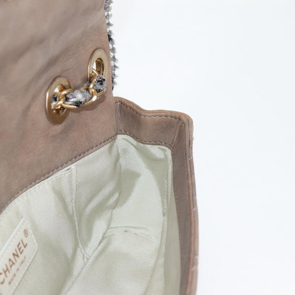 CHANEL Matelasse Chain Shoulder Bag Coated Canvas Beige CC Auth 118136A