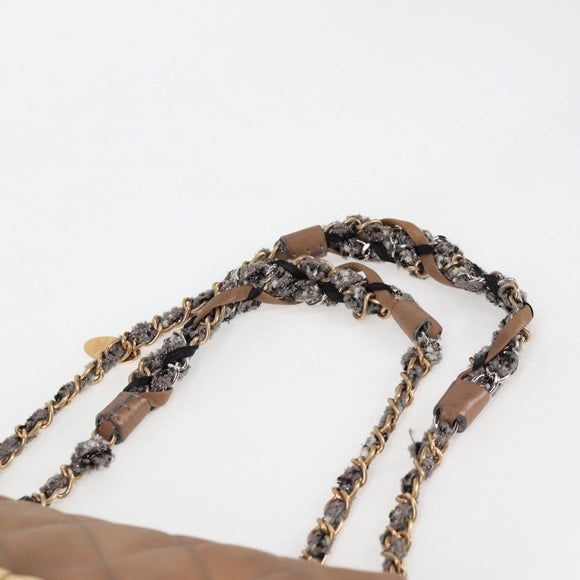 CHANEL Matelasse Chain Shoulder Bag Coated Canvas Beige CC Auth 118136A