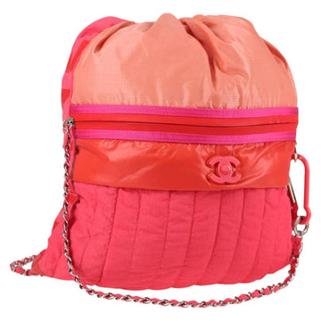 CHANEL Chain Backpack Nylon Pink Silver CC Auth 118138AM