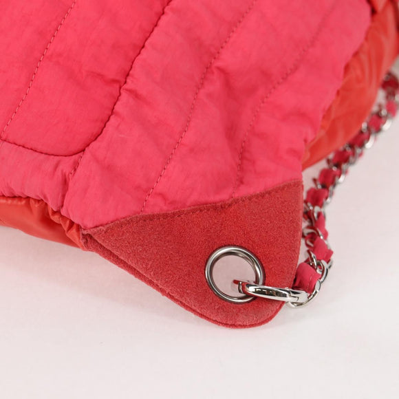 CHANEL Chain Backpack Nylon Pink Silver CC Auth 118138AM