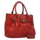 Salvatore Ferragamo Gancini Hand Bag Leather 2way Red Silver Auth 118153-1
