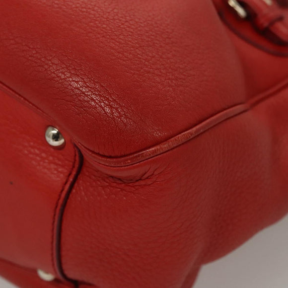 Salvatore Ferragamo Gancini Hand Bag Leather 2way Red Silver Auth 118153