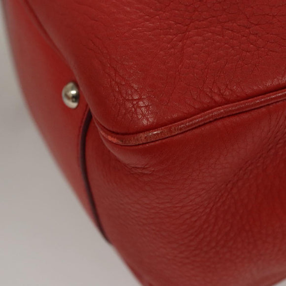Salvatore Ferragamo Gancini Hand Bag Leather 2way Red Silver Auth 118153