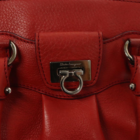 Salvatore Ferragamo Gancini Hand Bag Leather 2way Red Silver Auth 118153