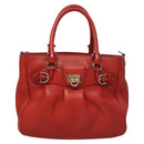 Salvatore Ferragamo Gancini Hand Bag Leather 2way Red Silver Auth 118153-13