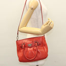 Salvatore Ferragamo Gancini Hand Bag Leather 2way Red Silver Auth 118153-25