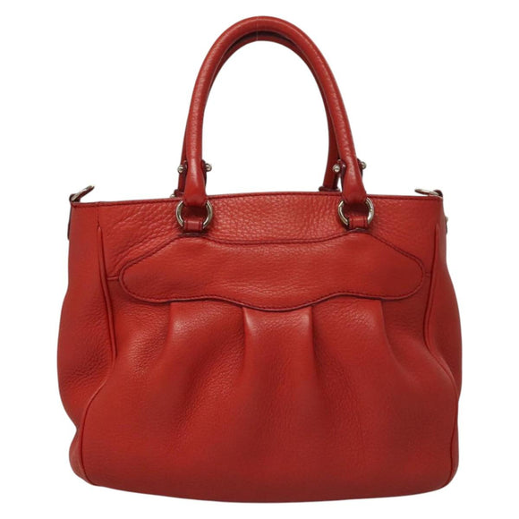 Salvatore Ferragamo Gancini Hand Bag Leather 2way Red Silver Auth 118153