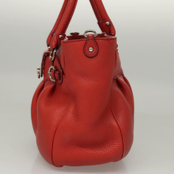 Salvatore Ferragamo Gancini Hand Bag Leather 2way Red Silver Auth 118153