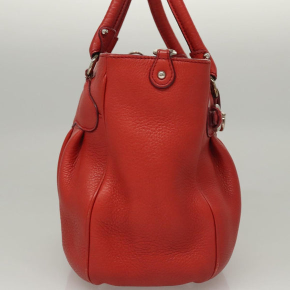 Salvatore Ferragamo Gancini Hand Bag Leather 2way Red Silver Auth 118153