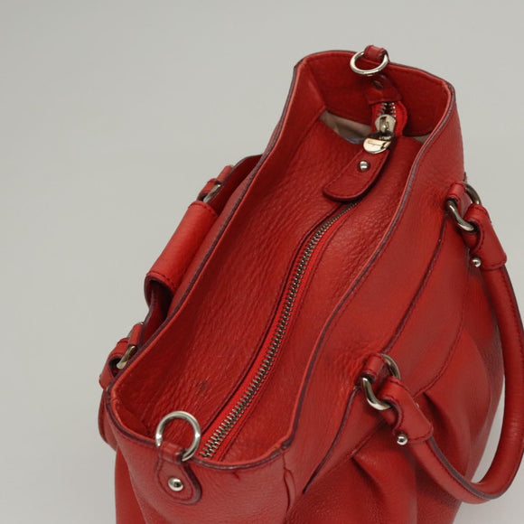 Salvatore Ferragamo Gancini Hand Bag Leather 2way Red Silver Auth 118153