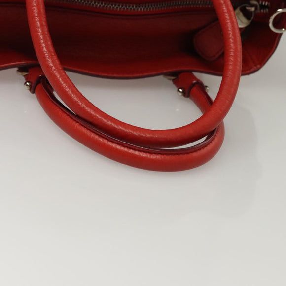 Salvatore Ferragamo Gancini Hand Bag Leather 2way Red Silver Auth 118153