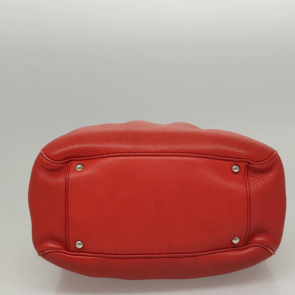 Salvatore Ferragamo Gancini Hand Bag Leather 2way Red Silver Auth 118153